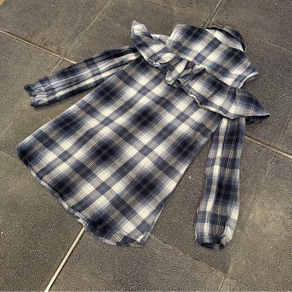The Children's Place Girls Lake Blue Plaid Cold Shoulder Shirt Dress. Size 5/6 - Picture 7 of 12